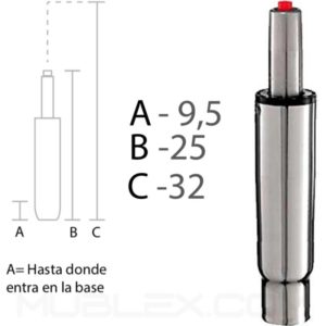 cilindro neumatico cromado para silla 25 a 32 cm