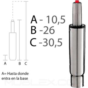 cilindro neumatico cromado para silla 26 a 30 cm