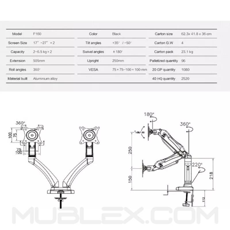 soporte para 2 pantallas  flexi f160  17 a 27 pulgadas 11