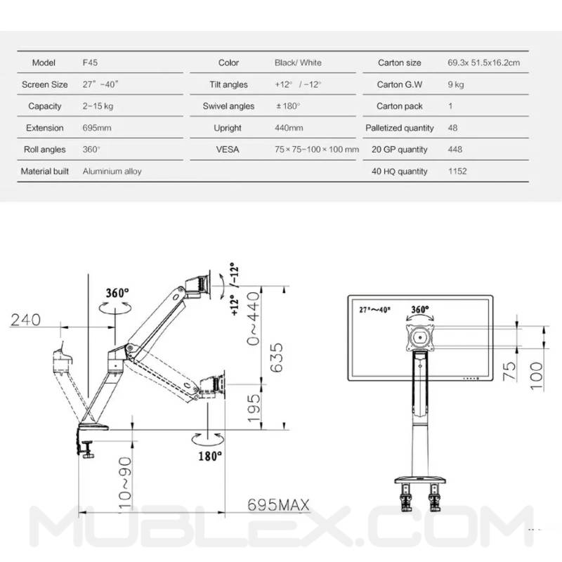 soporte para monitor de escritorio  flexi f45  27 a 40 pulgadas 7