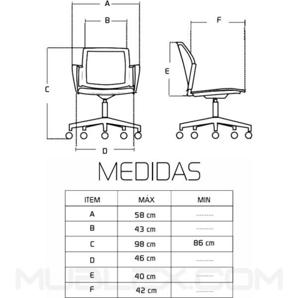 Silla Logan giratoria medidas