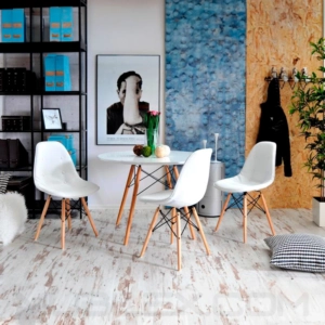 Silla Eames tapizada en cuerina blanca 12