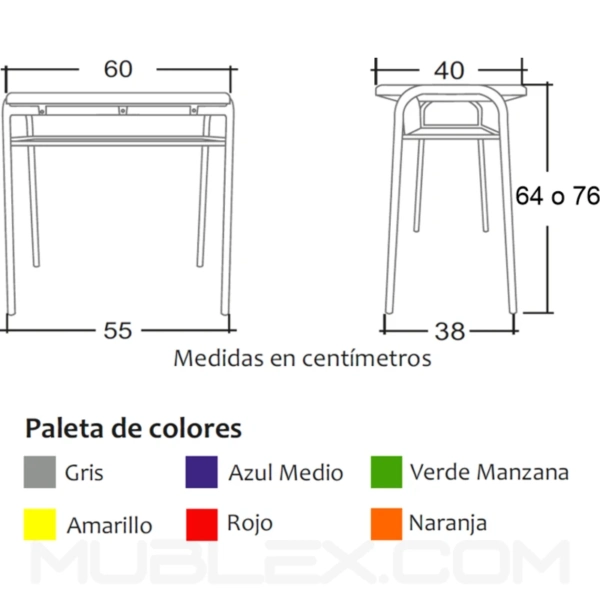 Mesa pupitre para Colegio superficie plastica Medidas