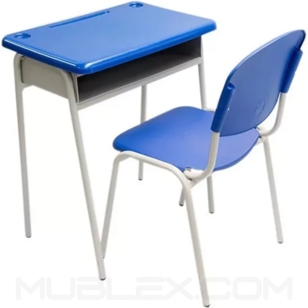 Mesa pupitre para Colegio superficie plastica azul con silla