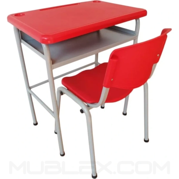 Mesa pupitre para Colegio superficie plastica roja con silla