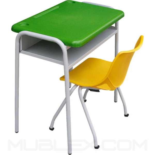 Mesa pupitre para Colegio superficie plastica verde con silla