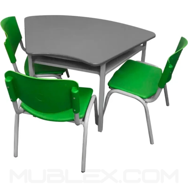 Mesa pupitre trapezoidal curva Preescolar 3 sillas