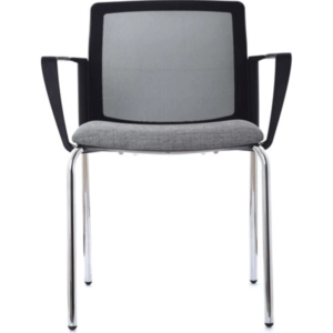 Silla Logan espaldar malla asiento tapizado cromada con brazos 2