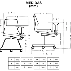 Silla Universitaria Carpeta Medidas