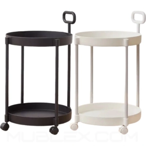 Mesita auxiliar 2 niveles redonda con ruedas