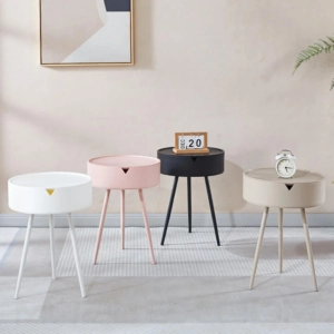 Mesita auxiliar redonda con cajon tipo tapa