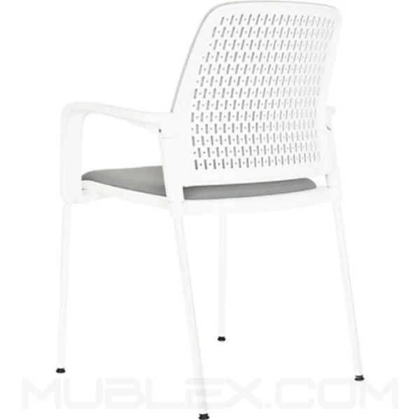 Silla Pinko Blanca tapizado gris perfil posterior