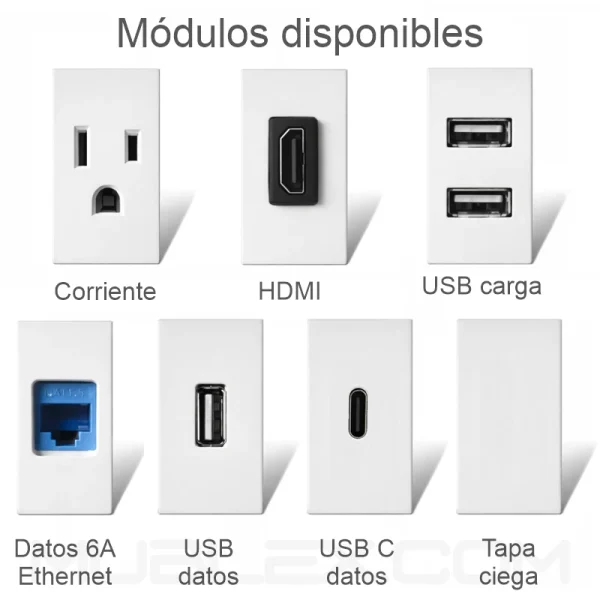 Grommet para mesa con 3 módulos conexiones y 1 toma eléctrica leviton naranja PushDuo con tapa push - Image 8
