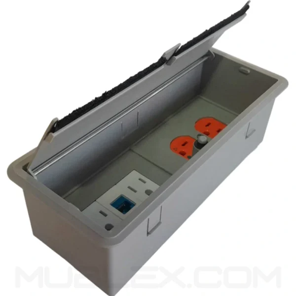 Grommet para mesa con 3 módulos conexiones y 1 toma eléctrica leviton naranja PushDuo con tapa push - Image 9