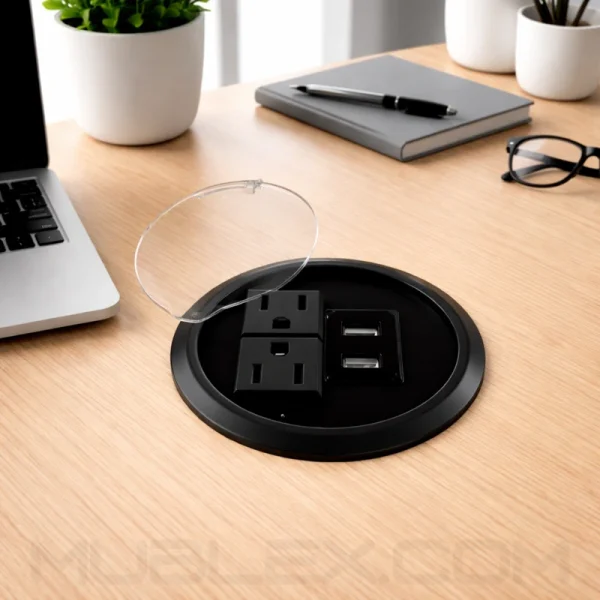 Grommet redondo con tapa UniPort - USB de carga doble y dos toma corriente - Image 2