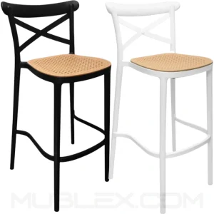 Silla de barra Crossback con asiento en mimbre o ratán